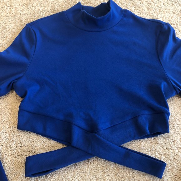 NWT SHEIN SXY Women's Mock Neck Crisscross Crop Top Royal Blue - Picture 3 of 5
